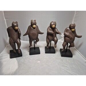 Toyo Japan Dancing Bear Statue Set of 4 Mountain Decor heavyweight and rare